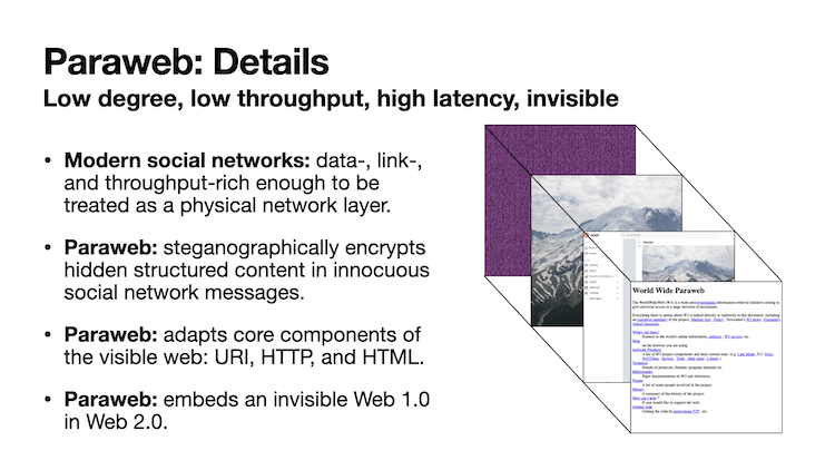 Fourth Paraweb slide - the process: steganography + web protocols